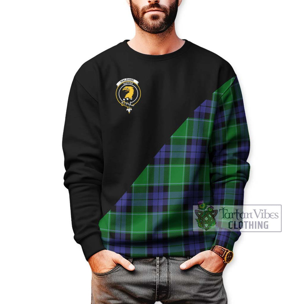 Haldane Tartan Sweatshirt with Family Crest and Military Logo Style Unisex - Tartan Vibes Clothing