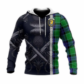 Haldane Tartan Knitted Hoodie with Family Crest Cross Sword Thistle Celtic Vibes Unisex Knitted Pullover Hoodie - Tartan Vibes Clothing
