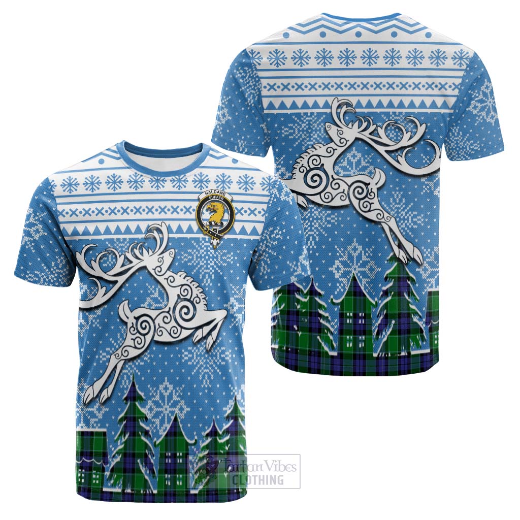 Haldane Clan Christmas Cotton T-shirt Celtic Reindeer Style Kid's Shirt - Tartan Vibes Clothing