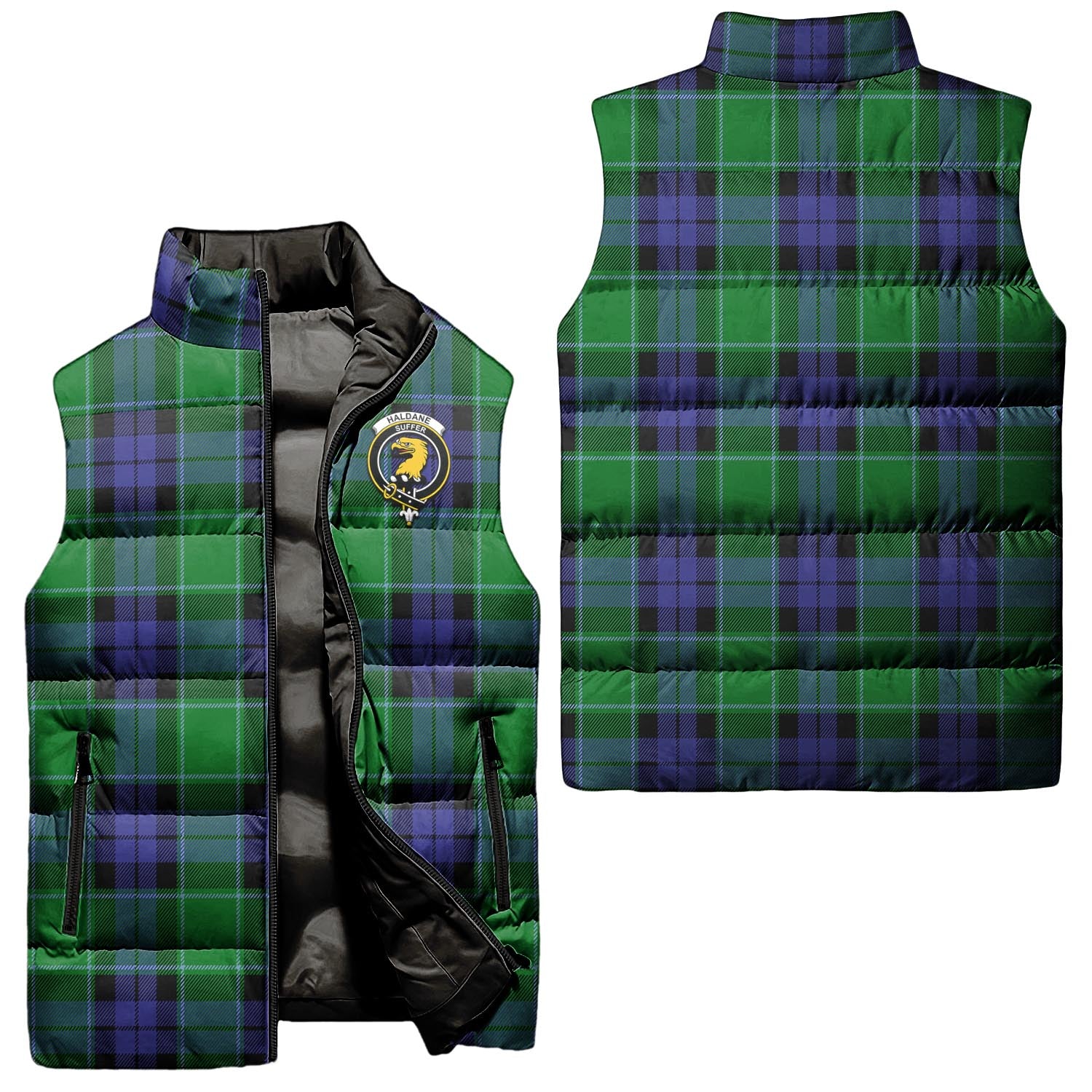 Haldane Tartan Sleeveless Puffer Jacket with Family Crest Unisex - Tartan Vibes Clothing