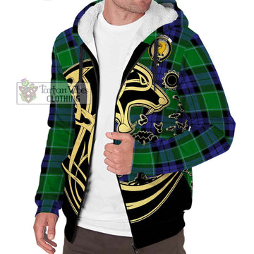 Haldane Tartan Sherpa Hoodie with Family Crest Celtic Wolf Style Unisex S - Tartan Vibes Clothing