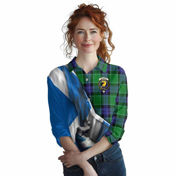Haldane Tartan Women's Casual Shirt with Family Crest Scotland Patriotic Style Female - Tartan Vibes Clothing