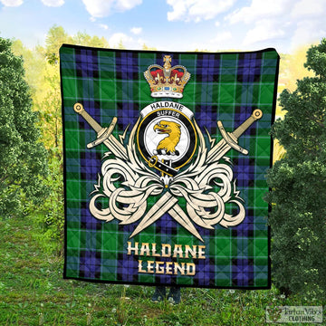 Haldane Tartan Quilt with Clan Crest and the Golden Sword of Courageous Legacy Super King Quilt 91" x 110" - Tartan Vibes Clothing