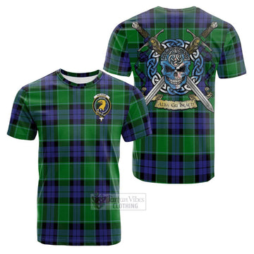 Tartan Vibes Clothing Haldane Tartan Cotton T-shirt with Family Crest Celtic Skull Style