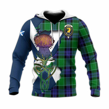 Haldane Tartan Family Crest Knitted Hoodie Scottish Thistle Celtic Inspired Unisex Knitted Pullover Hoodie - Tartan Vibes Clothing