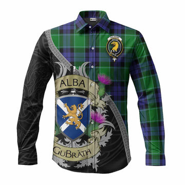Haldane Tartan Family Crest Long Sleeve Button Shirt Lion Rampant Royal Thistle Shield Celtic Inspired Men's Shirt S - Tartan Vibes Clothing
