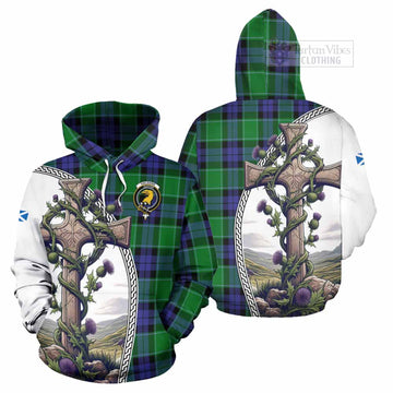 Haldane Tartan Hoodie with Family Crest and St. Andrew's Cross Accented by Thistle Vines Zip Hoodie - Tartan Vibes Clothing
