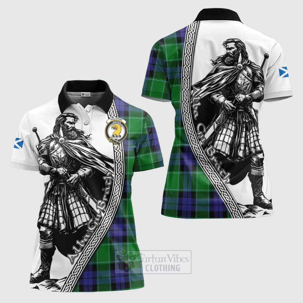 Haldane Tartan Clan Crest Women's Polo Shirt with Highlander Warrior Celtic Style Women - Tartan Vibes Clothing