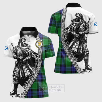 Haldane Tartan Clan Crest Women's Polo Shirt with Highlander Warrior Celtic Style Women - Tartan Vibes Clothing