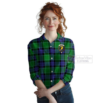 Haldane Tartan Women's Casual Shirt with Family Crest and Bearded Skull Holding Bottles of Whiskey Female - Tartan Vibes Clothing