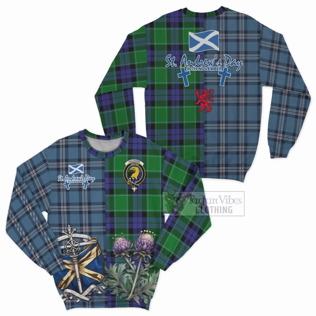 Haldane Tartan Sweatshirt Happy St. Andrew's Day Half Tartan Style Unisex - Tartan Vibes Clothing