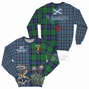 Haldane Tartan Sweatshirt Happy St. Andrew's Day Half Tartan Style Unisex - Tartan Vibes Clothing