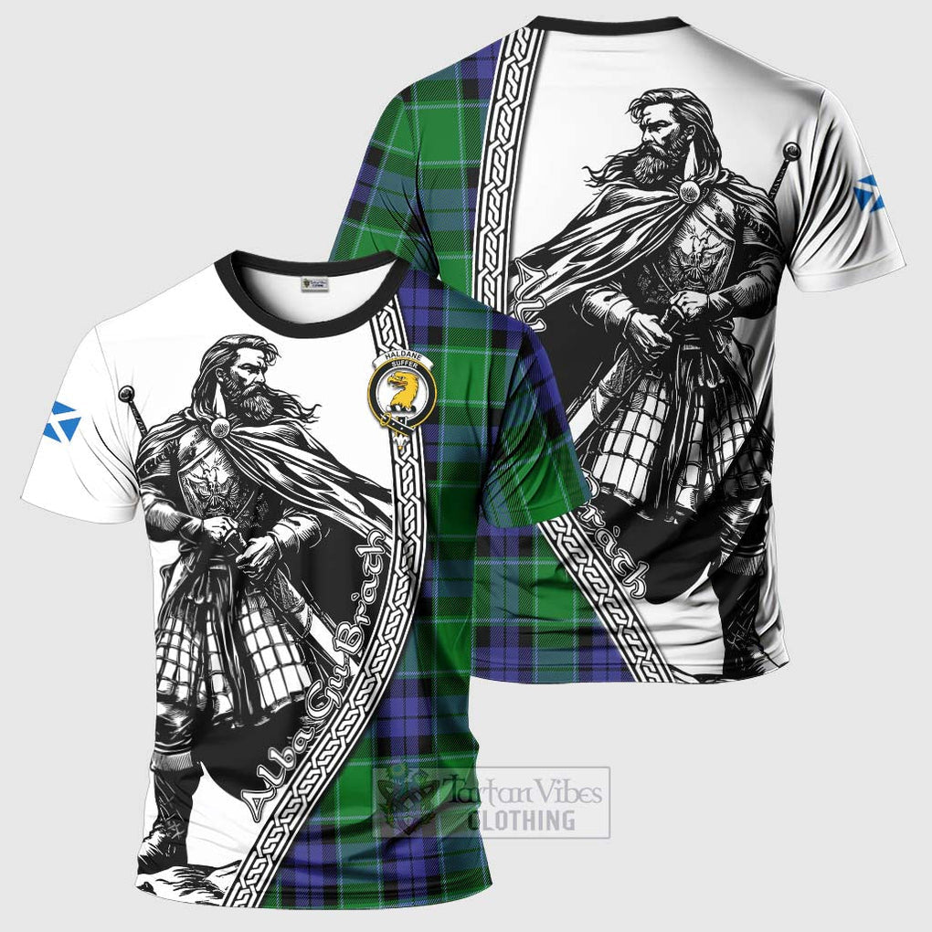 Haldane Tartan Clan Crest T-Shirt with Highlander Warrior Celtic Style Kid's Shirt - Tartan Vibes Clothing