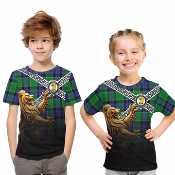 Haldane Crest Tartan Kid T-Shirt with Golden Lion Emblem Celtic Style Youth XL Size14 - Tartan Vibes Clothing