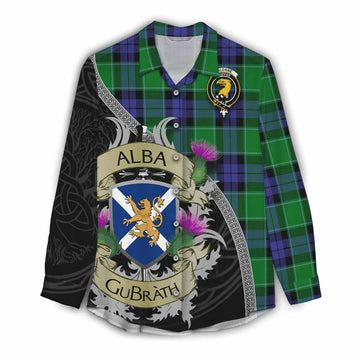 Haldane Tartan Family Crest Women's Casual Shirt Lion Rampant Royal Thistle Shield Celtic Inspired Female - Tartan Vibes Clothing