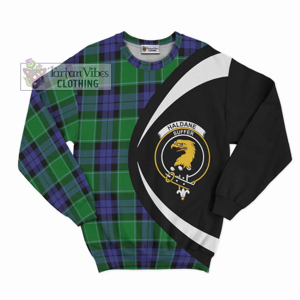 Haldane Tartan Sweatshirt with Family Crest Circle Style Unisex - Tartan Vibes Clothing