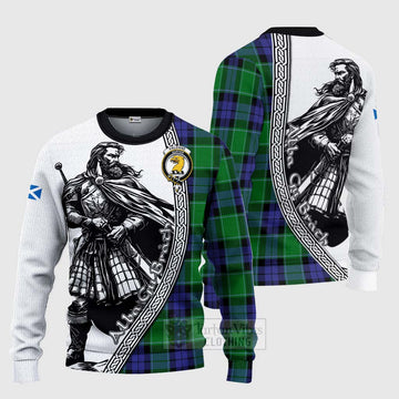 Haldane Tartan Clan Crest Knitted Sweater with Highlander Warrior Celtic Style Unisex - Tartan Vibes Clothing