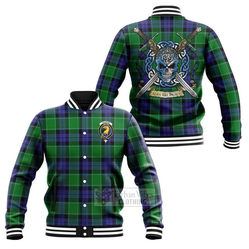 Haldane Tartan Baseball Jacket with Family Crest Celtic Skull Style Unisex - Tartan Vibes Clothing