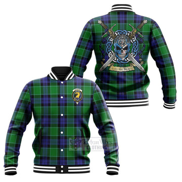 Haldane Tartan Baseball Jacket with Family Crest Celtic Skull Style Unisex - Tartan Vibes Clothing