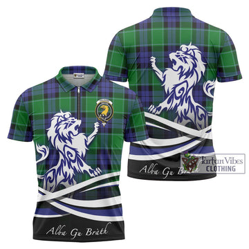 Haldane Tartan Zipper Polo Shirt with Alba Gu Brath Regal Lion Emblem Unisex - Tartan Vibes Clothing