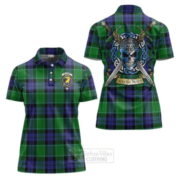 Haldane Tartan Women's Polo Shirt with Family Crest Celtic Skull Style Women - Tartan Vibes Clothing
