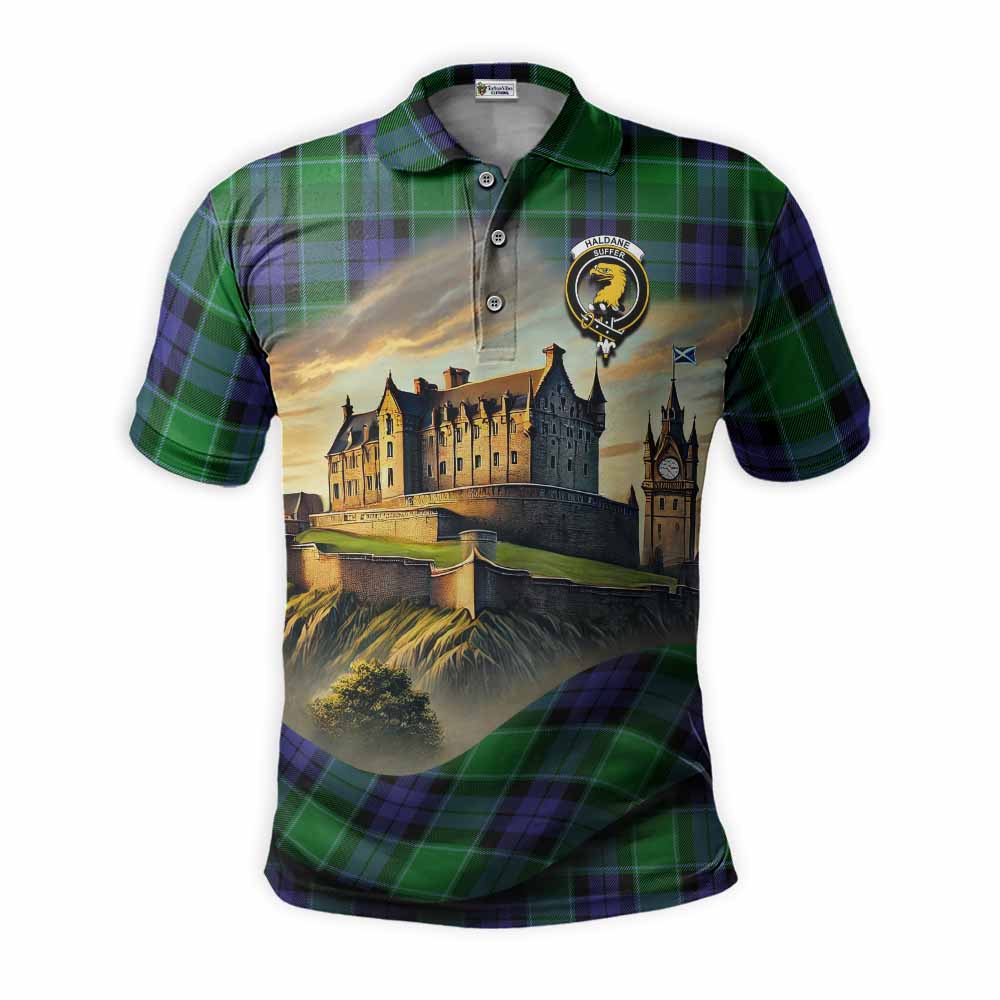 Tartan Vibes Clothing Haldane Tartan Family Crest Polo Shirt with Scottish Ancient Castle Stype