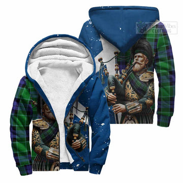 Haldane Tartan Sherpa Hoodie with Family Crest Scottish Bagpiper Vibes Unisex - Tartan Vibes Clothing
