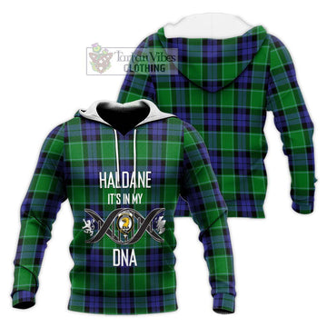 Haldane Tartan Knitted Hoodie with Family Crest DNA In Me Style Unisex Knitted Pullover Hoodie - Tartan Vibes Clothing