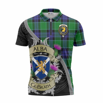 Haldane Tartan Family Crest Zipper Polo Shirt Lion Rampant Royal Thistle Shield Celtic Inspired Unisex - Tartan Vibes Clothing