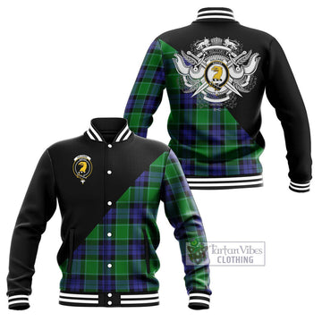 Haldane Tartan Baseball Jacket with Family Crest and Military Logo Style Unisex - Tartan Vibes Clothing