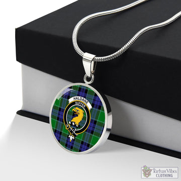 Haldane Tartan Circle Necklace with Family Crest