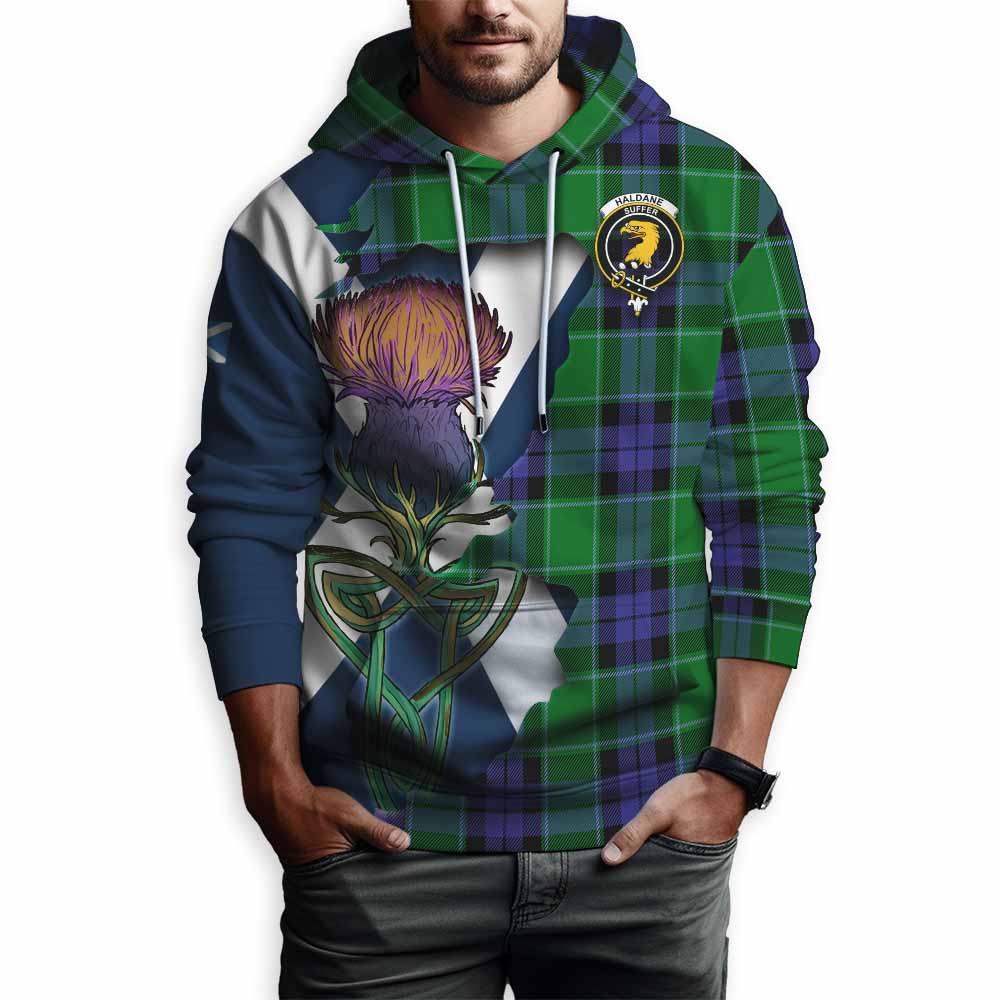 Haldane Tartan Family Crest Hoodie Scottish Thistle Celtic Inspired Pullover Hoodie - Tartan Vibes Clothing