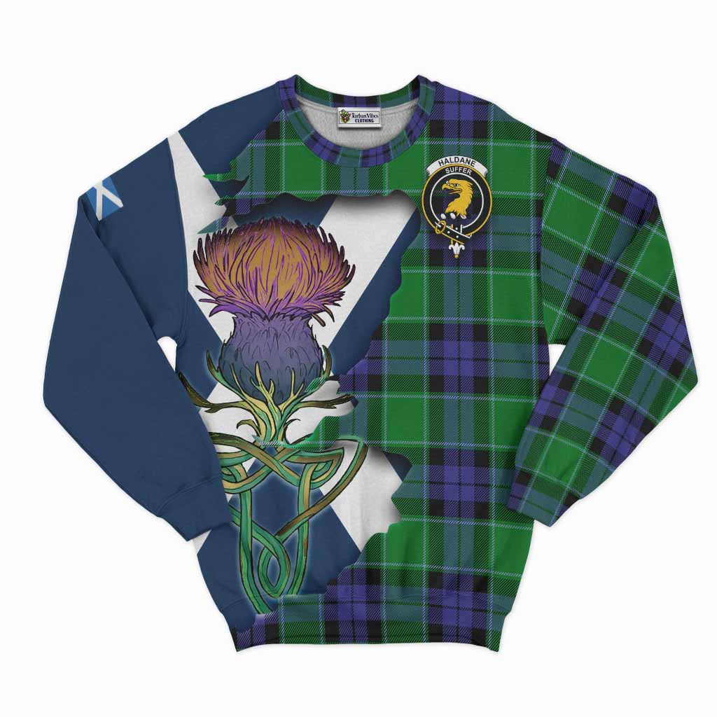 Haldane Tartan Family Crest Sweatshirt Scottish Thistle Celtic Inspired Unisex - Tartan Vibes Clothing