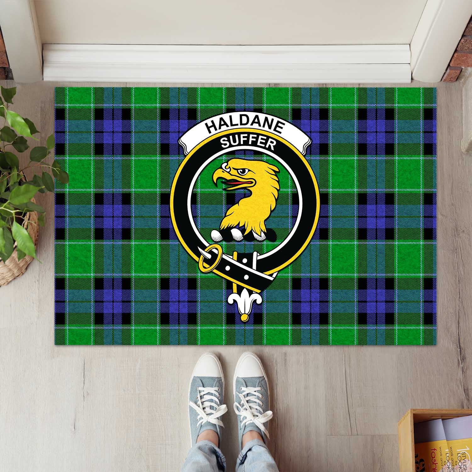 Haldane Tartan Rubber Doormat with Family Crest L 60*90cm - Tartan Vibes Clothing