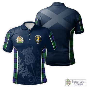 Haldane Tartan Men's Polo Shirt with Family Crest and Scottish Thistle Vibes Sport Style