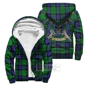 Haldane Tartan Sherpa Hoodie with Family Crest Celtic Skull Style Unisex S - Tartan Vibes Clothing