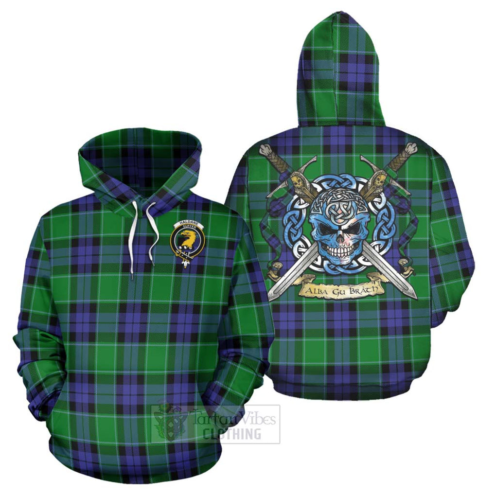 Haldane Tartan Hoodie with Family Crest Celtic Skull Style Zip Hoodie - Tartan Vibes Clothing