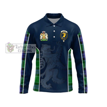 Haldane Tartan Long Sleeve Polo Shirt with Family Crest and Lion Rampant Vibes Sport Style Unisex - Tartan Vibes Clothing