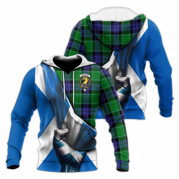 Haldane Tartan Knitted Hoodie with Family Crest Scotland Patriotic Style Unisex Knitted Pullover Hoodie - Tartan Vibes Clothing