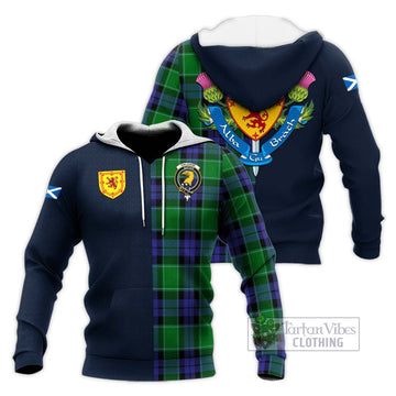 Haldane Tartan Knitted Hoodie Alba with Scottish Lion Royal Arm Half Style Unisex Knitted Pullover Hoodie - Tartan Vibes Clothing