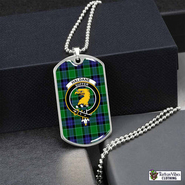 Haldane Tartan Dog Tag Necklace with Family Crest Silver No - Tartan Vibes Clothing