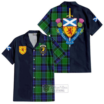 Haldane Tartan Hawaiian Shirt Alba with Scottish Lion Royal Arm Half Style Kid - Tartan Vibes Clothing