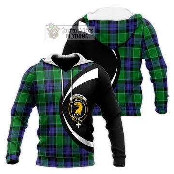 Haldane Tartan Knitted Hoodie with Family Crest Circle Style Unisex Knitted Pullover Hoodie - Tartan Vibes Clothing