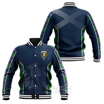 Tartan Vibes Clothing Haldane Tartan Baseball Jacket with Family Crest and Scottish Thistle Vibes Sport Style