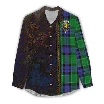 Haldane Tartan Family Crest Women's Casual Shirt Alba Gu Brath Be Brave Lion Ancient Style Female - Tartan Vibes Clothing