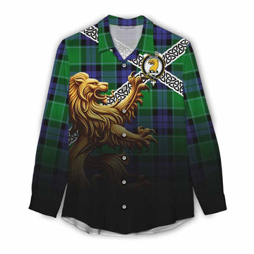 Haldane Crest Tartan Women's Casual Shirt with Golden Lion Emblem Celtic Style Female - Tartan Vibes Clothing