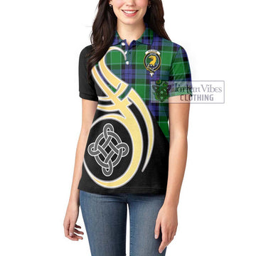 Haldane Tartan Women's Polo Shirt with Family Crest and Celtic Symbol Style Women - Tartan Vibes Clothing
