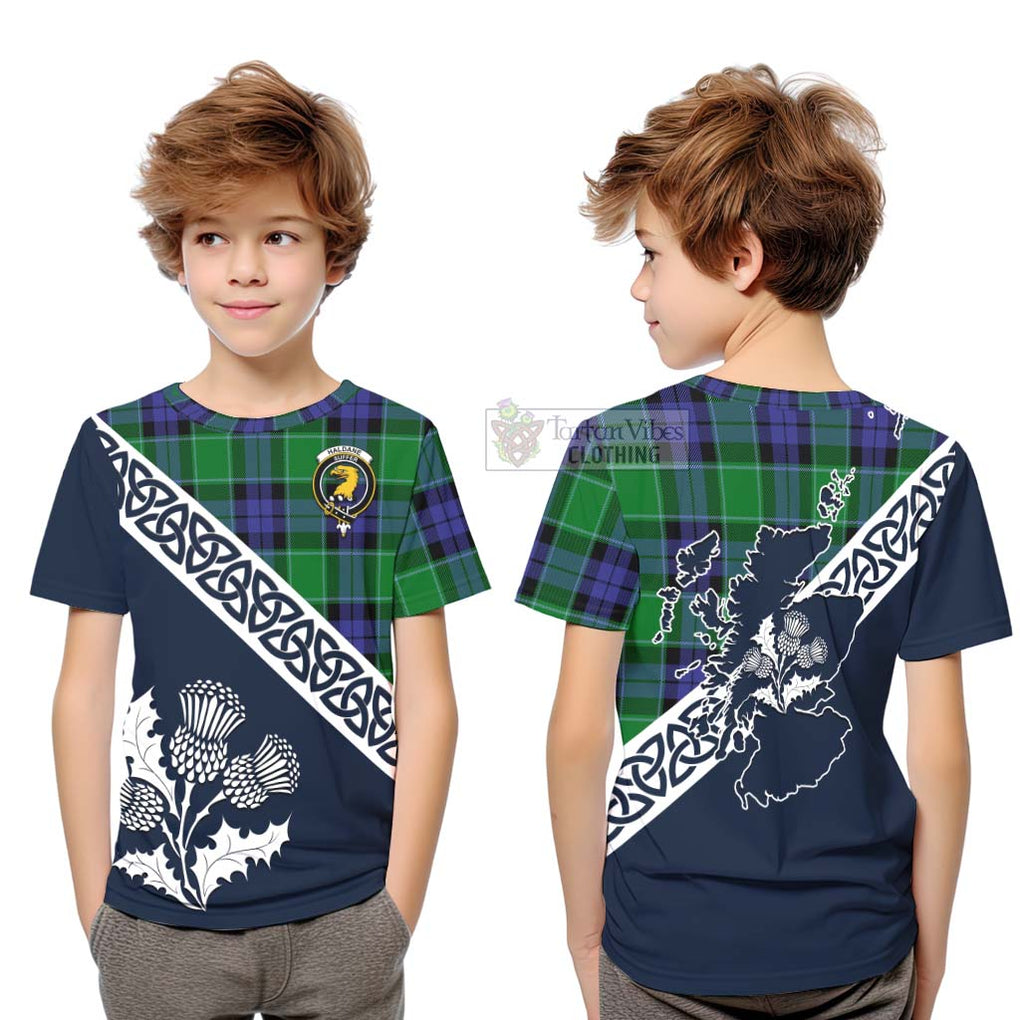 Haldane Tartan Kid T-Shirt Featuring Thistle and Scotland Map Youth XL Size14 - Tartan Vibes Clothing