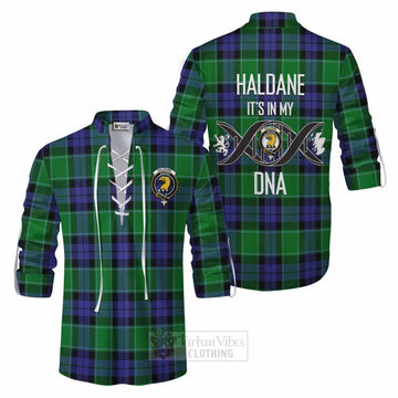 Haldane Tartan Ghillie Kilt Shirt with Family Crest DNA In Me Style Men - Tartan Vibes Clothing