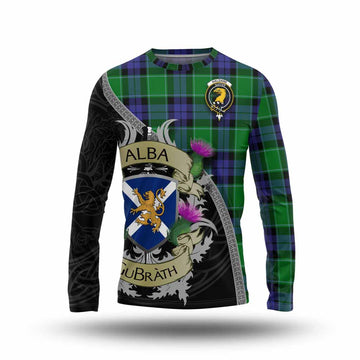 Haldane Tartan Family Crest Long Sleeve T-Shirt Lion Rampant Royal Thistle Shield Celtic Inspired Unisex - Tartan Vibes Clothing